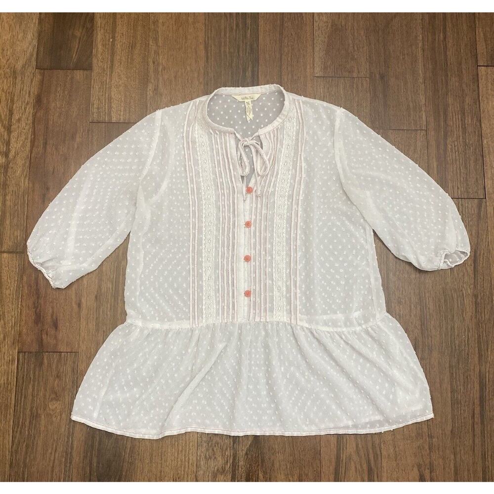 MATILDA JANE Large IVORY EYELET COTTON LINED BLOUSE WOMEN'S Boho
